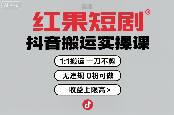 红果短剧拉新之抖音搬运实操课，1：1搬运，一刀不剪，无违规，0粉可做，收益上限高-易网赚