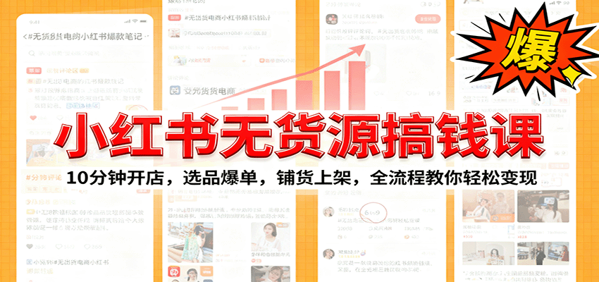 小红书无货源爆单课：10分钟开店，选品爆单，铺货上架，全流程教你轻松变现-易网赚