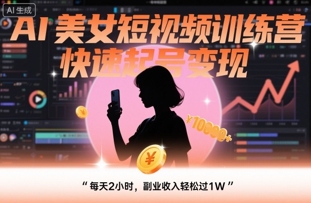 AI美女短视频训练营，快速起号变现，每天2小时，副业收入轻松过1W-易网赚