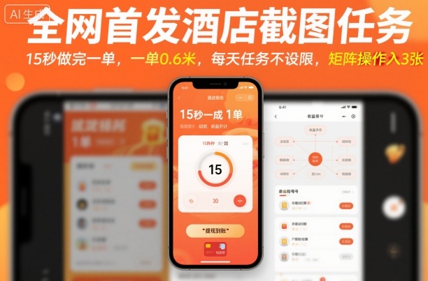 全网首发酒店截图任务，15秒做完一单，一单0.6米，每天任务不设限，矩阵操作日入3张【揭秘】-易网赚