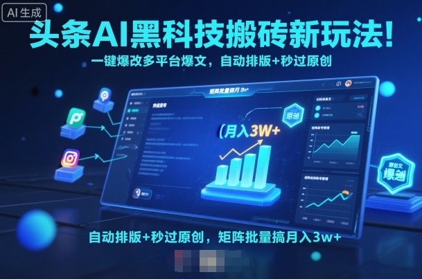 头条AI黑科技搬砖新玩法！一键爆改多平台爆文，自动排版+秒过原创，矩阵批量搞月入3w+【揭秘】-易网赚