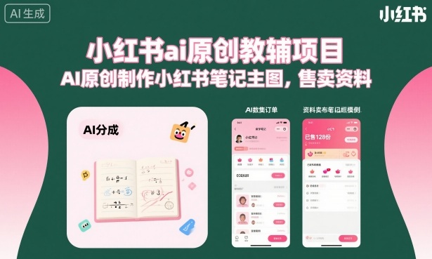 小红书ai原创教辅项目，AI原创制作小红书笔记主图，售卖资料-易网赚