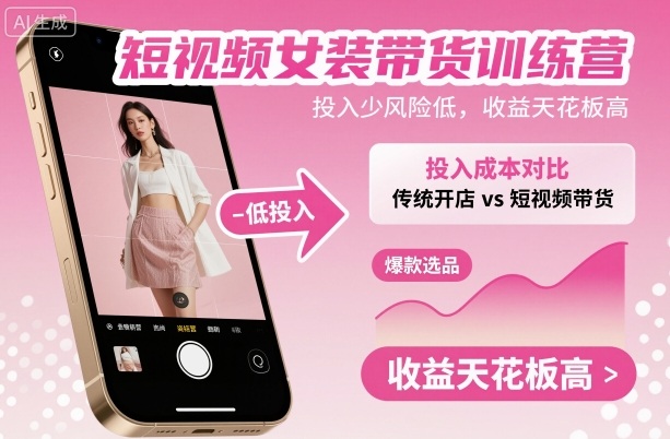 短视频女装带货训练营，投入少风险低，收益天花板高-易网赚