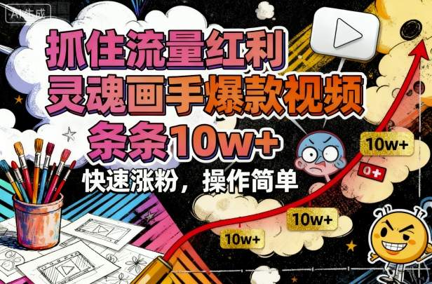 抓住流量红利，灵魂画手爆款视频，条条10w+，快速涨粉，操作简单-易网赚