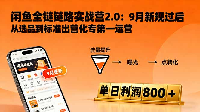 闲鱼变现课3.0：掌握链接优化、流量提升、商业变现，单日利润800+-易网赚