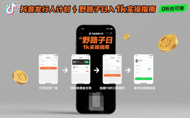 抖音发行人计划全新野路子玩法，随时随地，只要有手机，就能操作，日入1k+【揭秘】-易网赚