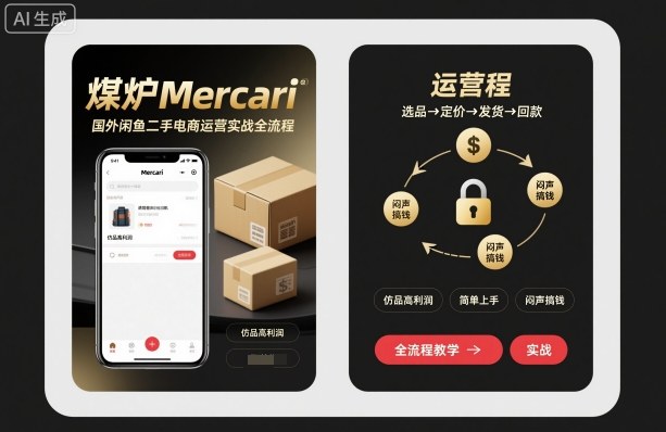煤炉Mercari国外闲鱼二手电商运营实战全流程，仿品高利润，简单上手，闷声搞钱-易网赚