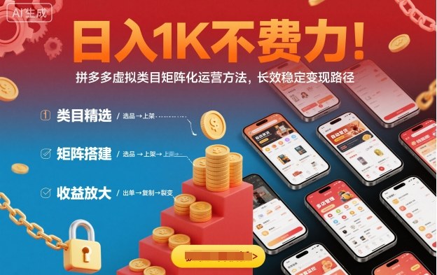 日入1K不费力！拼多多虚拟类目矩阵化运营方法，长效稳定变现路径-易网赚