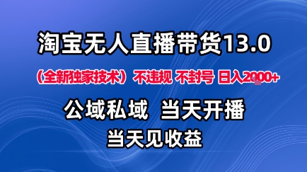 淘宝无人直播13.0，公域私域技术，不封号，不违规布局下半年旺季赛道，日入1K+(独家技术)【揭秘】-易网赚