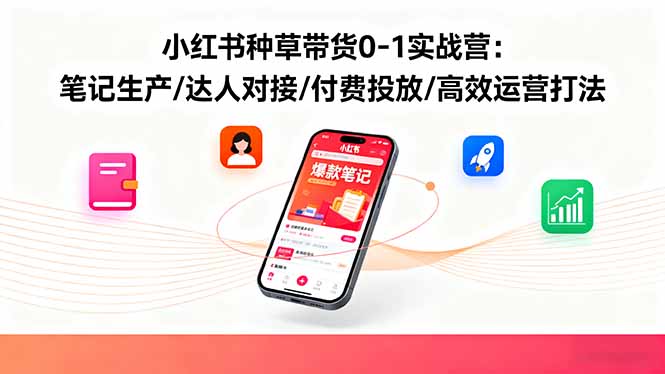 小红书种草带货0-1实战营：笔记生产/达人对接/付费投放/高效运营打法-易网赚