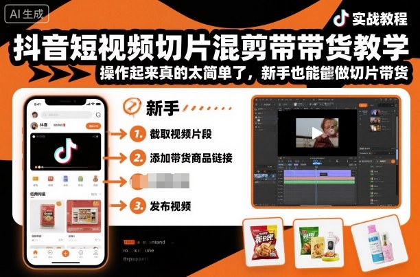 抖音短视频切片混剪带货教学，操作起来真的太简单了，新手也能做切片带货-易网赚
