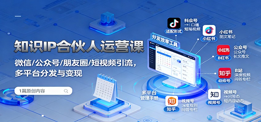知识IP合伙人运营课：微信/公众号/朋友圈/短视频引流，多平台分发与变现-易网赚