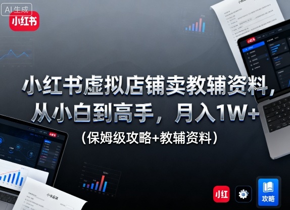小红书虚拟店铺卖教辅资料，从小白到高手，月入1W+(保姆级攻略+教辅资料)-易网赚