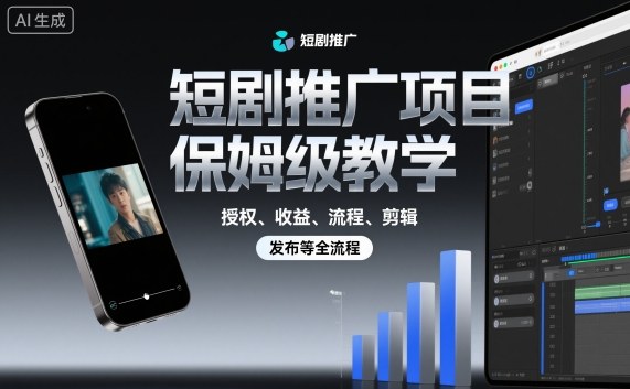 短剧推广项目保姆级教学，授权、收益、流程、剪辑，发布等全流程-易网赚