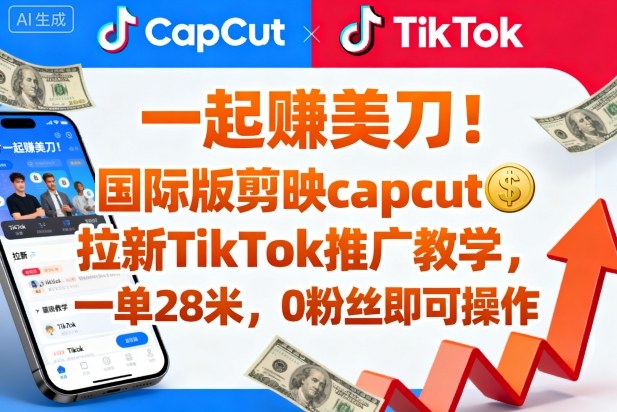 一起賺美刀！国际版剪映capcut拉新TikTok推广教学，一单28米，0粉丝即可操作(附推广入口和教学)-易网赚