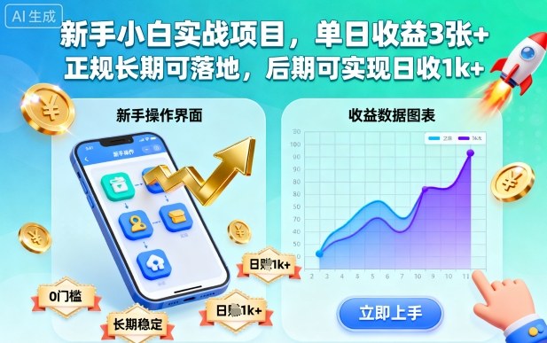 新手小白实战项目,单日收益3张+,正规长期可落地,后期可实现日收1k+【揭秘】-易网赚
