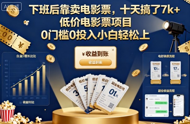 下班后靠卖电影票,十天搞了7k+,低价电影票项目,0门槛0投入小白轻松上手【揭秘】-易网赚