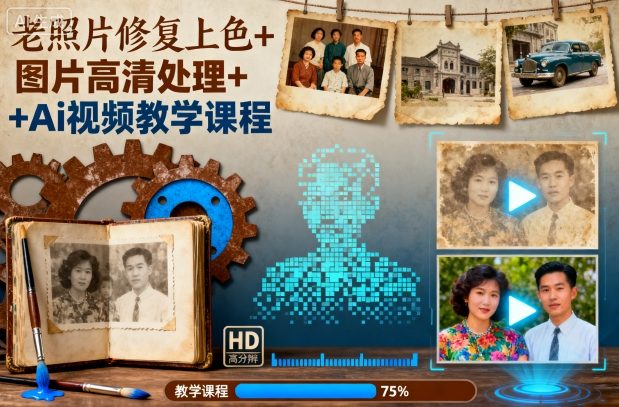 老照片修复上色+图片高清处理+Ai视频教学课程-易网赚