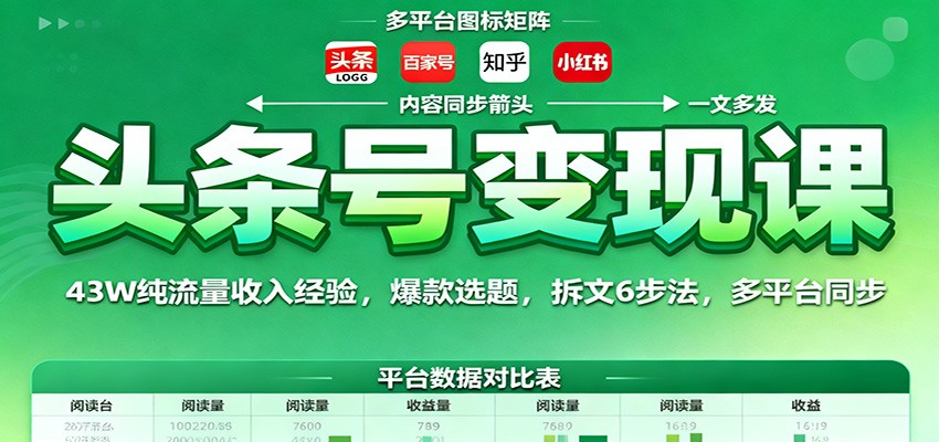 头条号变现课:43W纯流量收入经验,爆款选题,拆文6步法,多平台同步-易网赚