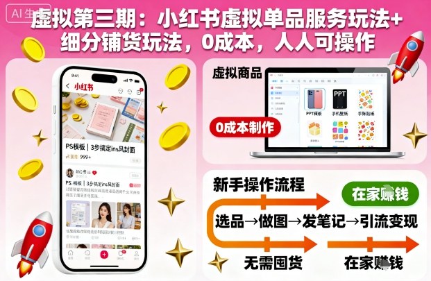 虚拟第三期:小红书虚拟单品服务玩法+细分铺货玩法,0成本,人人可操作-易网赚