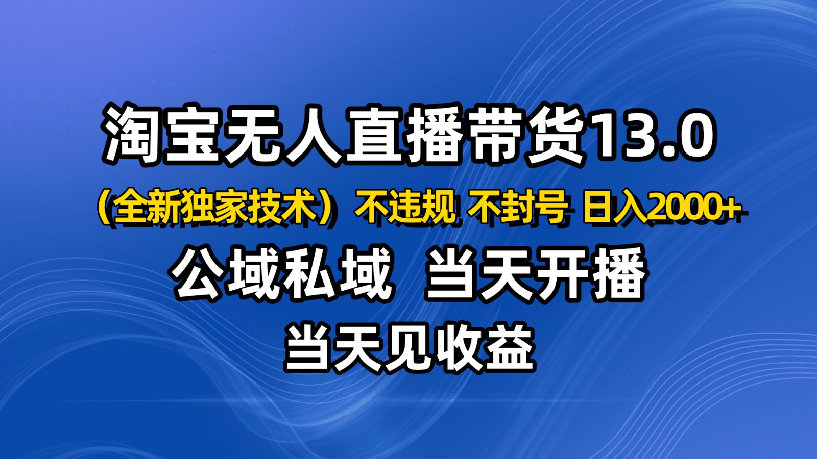 淘宝无人直播13.0,公域私域技术,不封号,不违规 布局下半年旺季赛道,日入2000+-易网赚