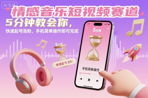 情感音乐短视频赛道,5分钟教会你,快速起号涨粉,手机简单操作即可完成-易网赚