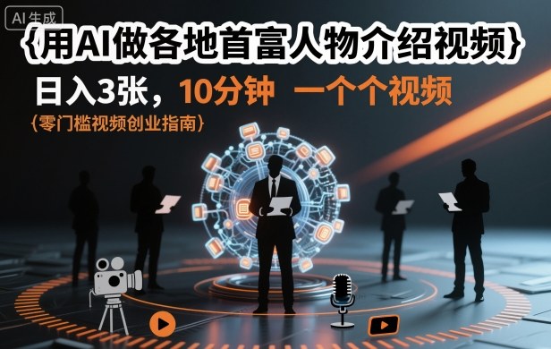 用AI做各地首富人物介绍视频，日入3张，10分钟一个视频-易网赚