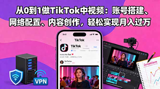 从0到1做TikTok中视频:账号搭建、网络配置、内容创作,轻松实现月入过万-易网赚