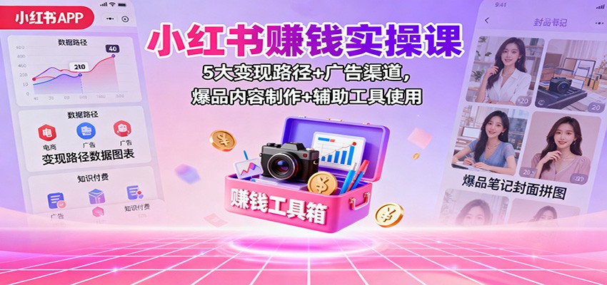 小红书赚钱实操课:5大变现路径+广告渠道,爆品内容制作+辅助工具使用-易网赚
