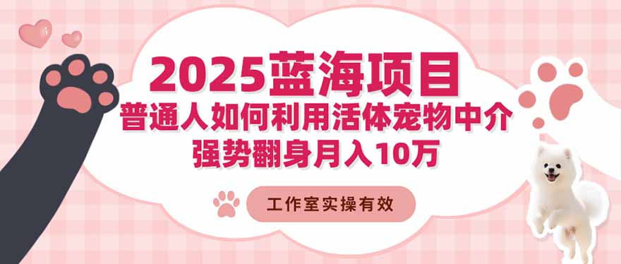 2025蓝海项目：普通人如何利用活体宠物中介，强势翻身月入10万-易网赚