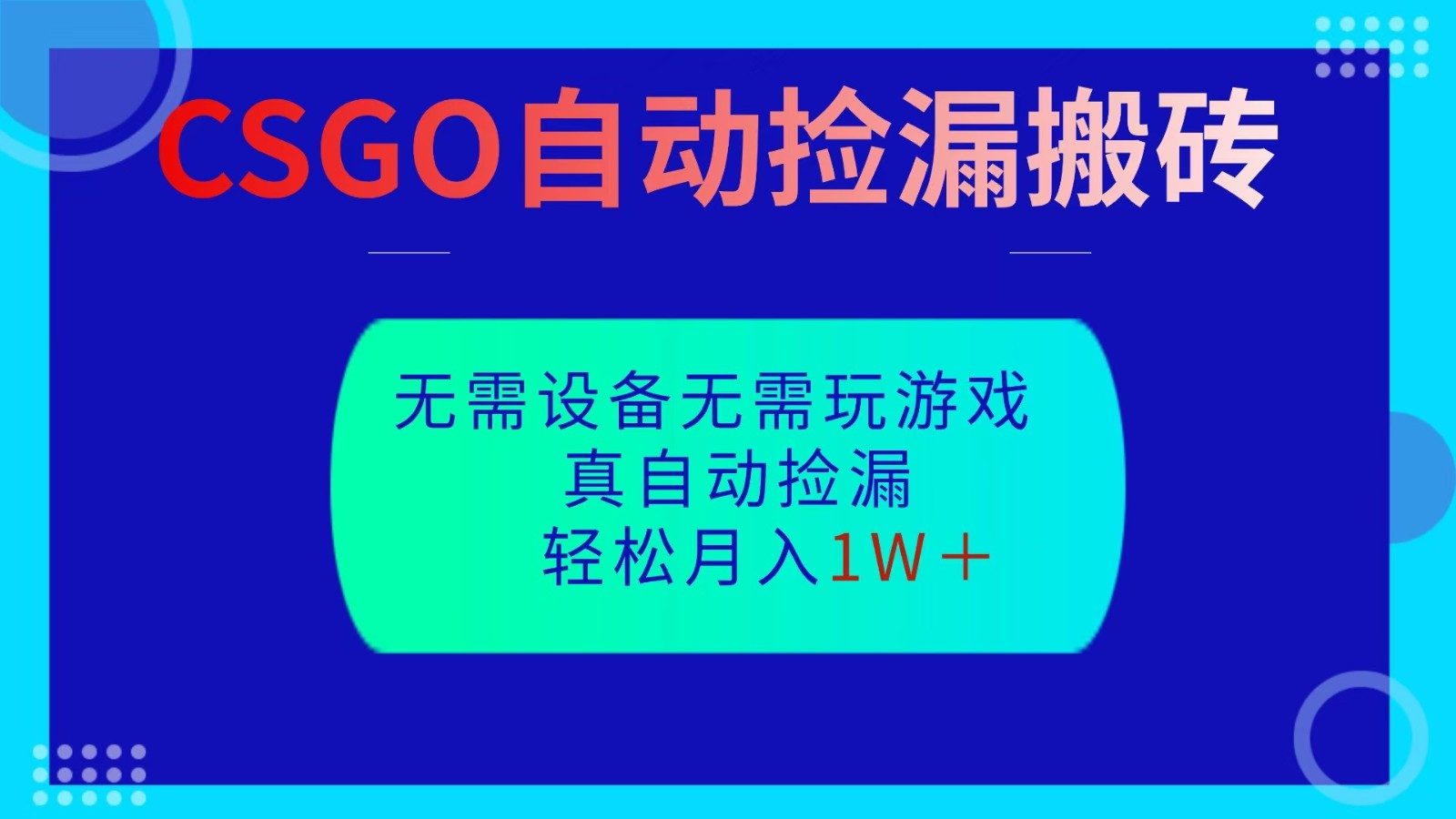 CSGO自动捡漏搬砖，当天操作当天见结果，无需了解游戏，包教包会包落地-易网赚