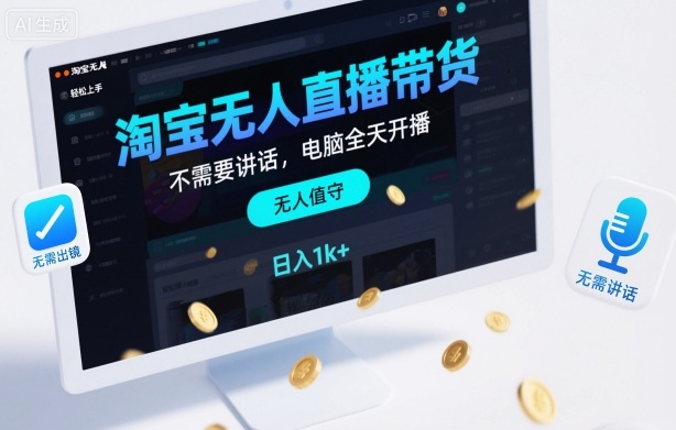 淘宝无人直播带货，不需要出镜，不需要讲话，电脑全天开播，轻松上手，日入1k+【揭秘】-易网赚