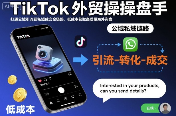 TikTok外贸操盘手，打通公域引流到私域成交全链路，低成本获取高质量海外询盘-易网赚