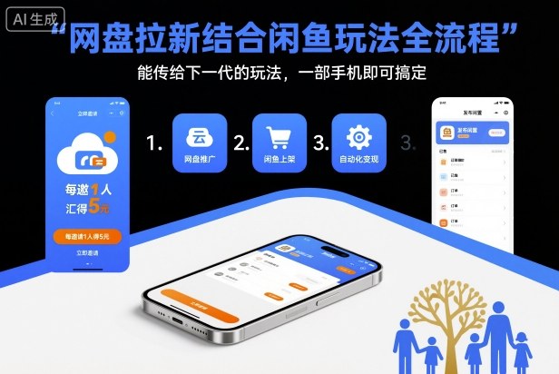 网盘拉新结合闲鱼玩法全流程，能传给下一代的玩法，一部手机即可搞定(附入口渠道以及实操教程)-易网赚