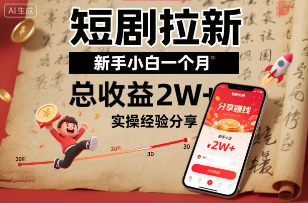 短剧拉新新手小白一个月总收益2W+实操经验分享-易网赚