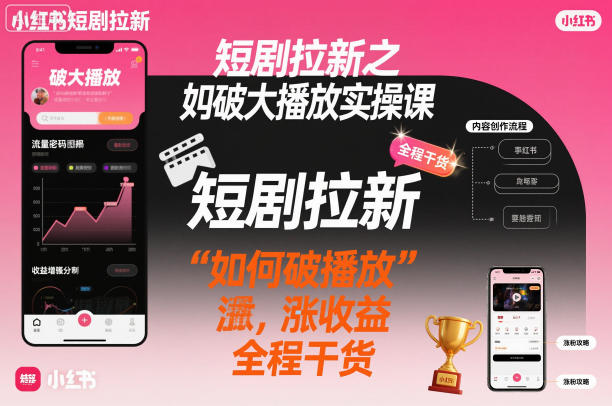 短剧拉新之小红书如何破大播放实操课，如何破播放，涨收益，全程干货-易网赚