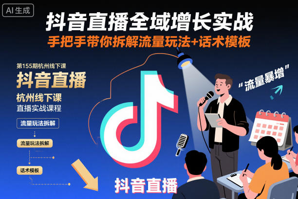 抖音直播全域增长实战第155期杭州线下课，手把手带你拆解流量玩法+话术模板-易网赚