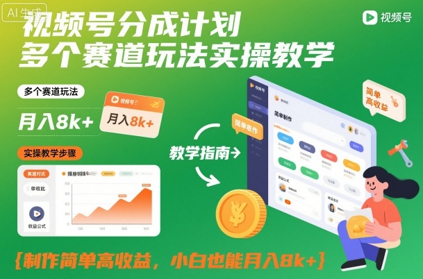 视频号分成计划多个赛道玩法实操教学，制作简单高收益，小白也能月入8k+-易网赚