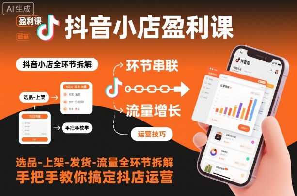 抖音小店盈利课-选品-上架-发货-流量全环节拆解，手把手教你搞定抖店运营-易网赚
