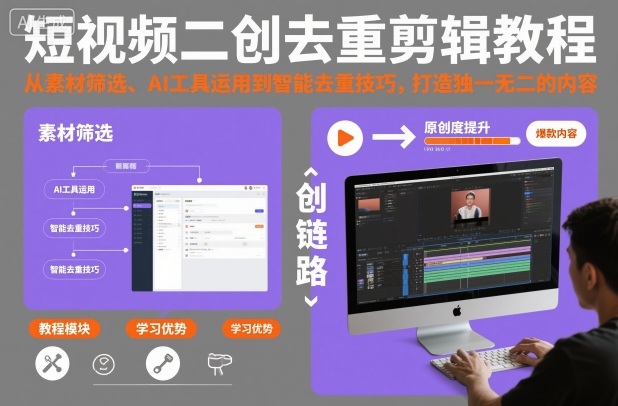 短视频二创去重剪辑教程，从素材筛选、AI工具运用到智能去重技巧，打造独一无二的内容-易网赚