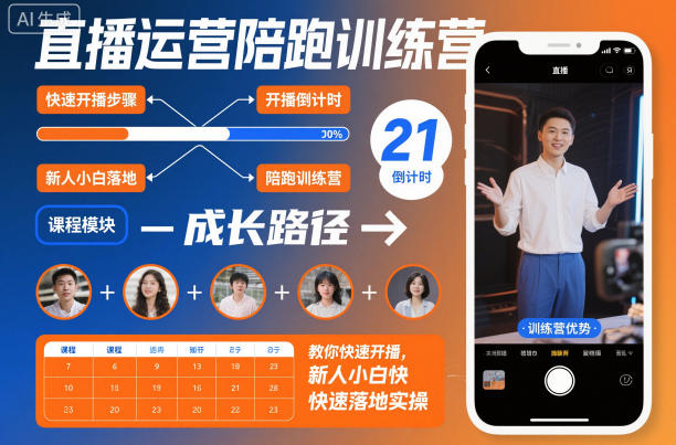 直播运营陪跑训练营，教你快速开播，新人小白快速落地实操-易网赚