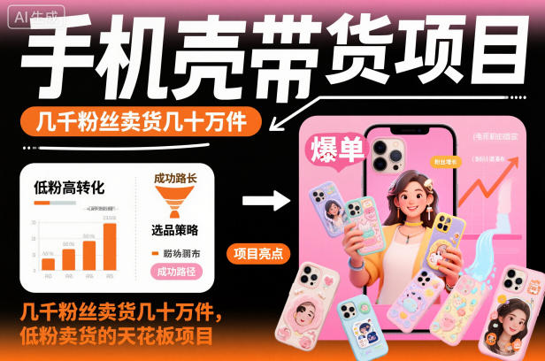 手机壳带货项目，几千粉丝卖货几十万件，短视频低粉卖货的天花板项目-易网赚