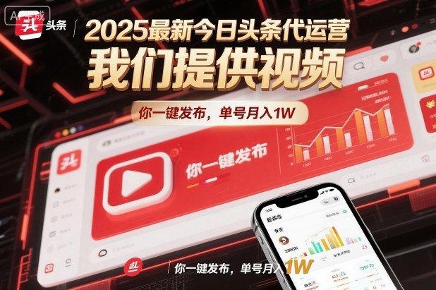 2025最新今日头条代运营，我们提供视频，你一键发布，单号月入1W【揭秘】-易网赚