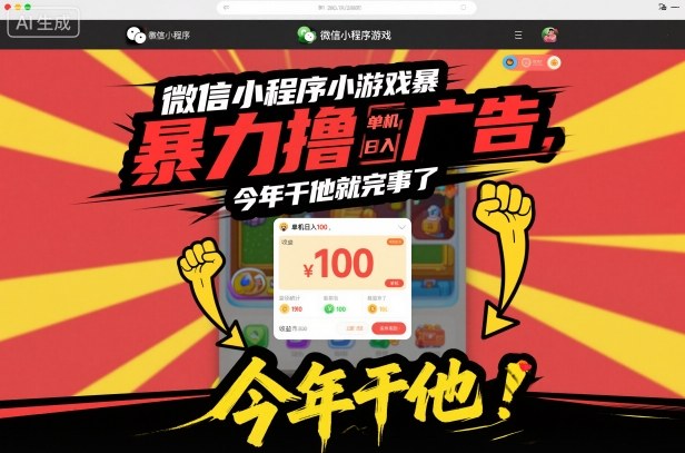 微信小程序小游戏暴力撸广告，单机日入100，今年干他就完事了-易网赚