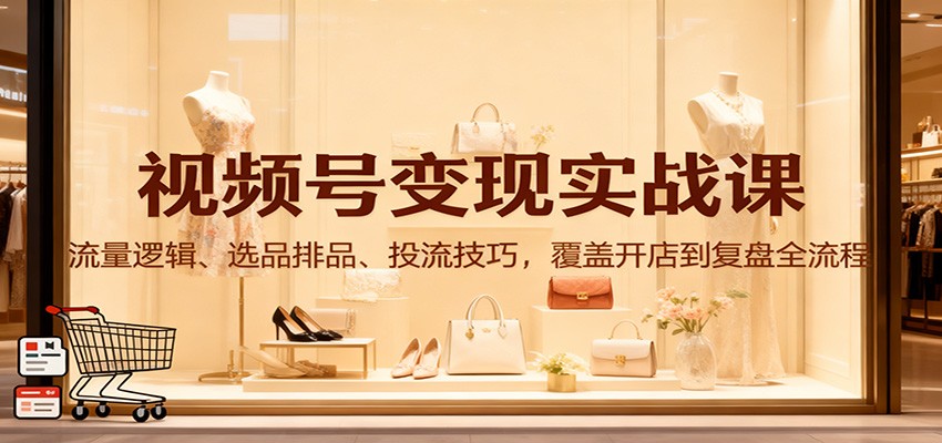 视频号变现实战课：流量逻辑、选品排品、投流技巧，覆盖开店到复盘全流程-易网赚