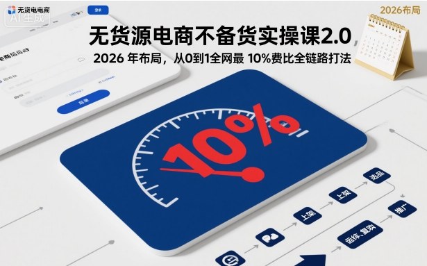 无货源电商不备货实操课2.0，2026年布局，从0到1全网最低10%费比全链路打法【更新】-易网赚