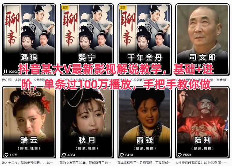 抖音某大V最新影视解说教学，基础+进阶，单条过100万播放，手把手教你做-易网赚