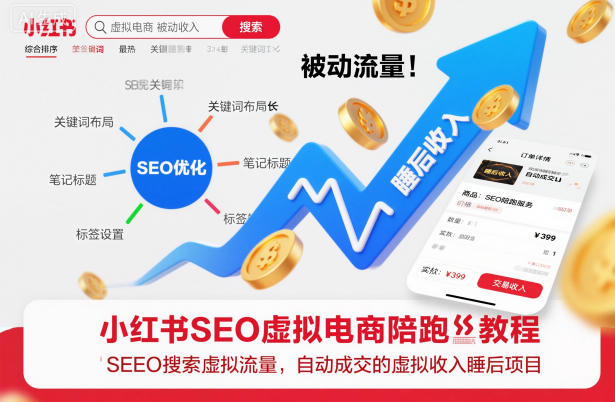小红书SEO虚拟电商陪跑教程，实现seo搜索被动流量，自动成交的被动收入睡后项目-易网赚