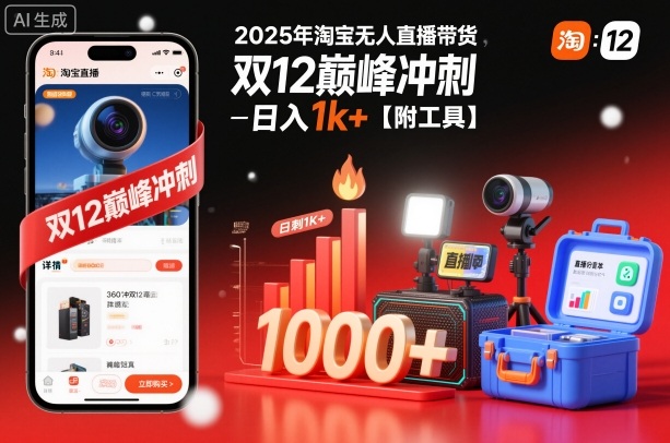 2025年淘宝无人直播带货，冲刺双12，日入1k+【附工具】【揭秘】-易网赚
