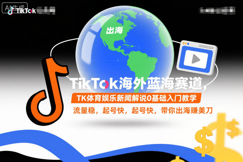 TikTok海外蓝海赛道，TK体育娱乐新闻解说0基础入门教学，流量稳，起号快，带你出海賺美刀-易网赚